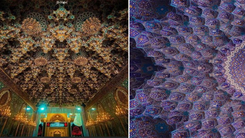 Unveiling the Majestic Splendor: The Enchanting Ceiling of Karbala Mosque in Iraq